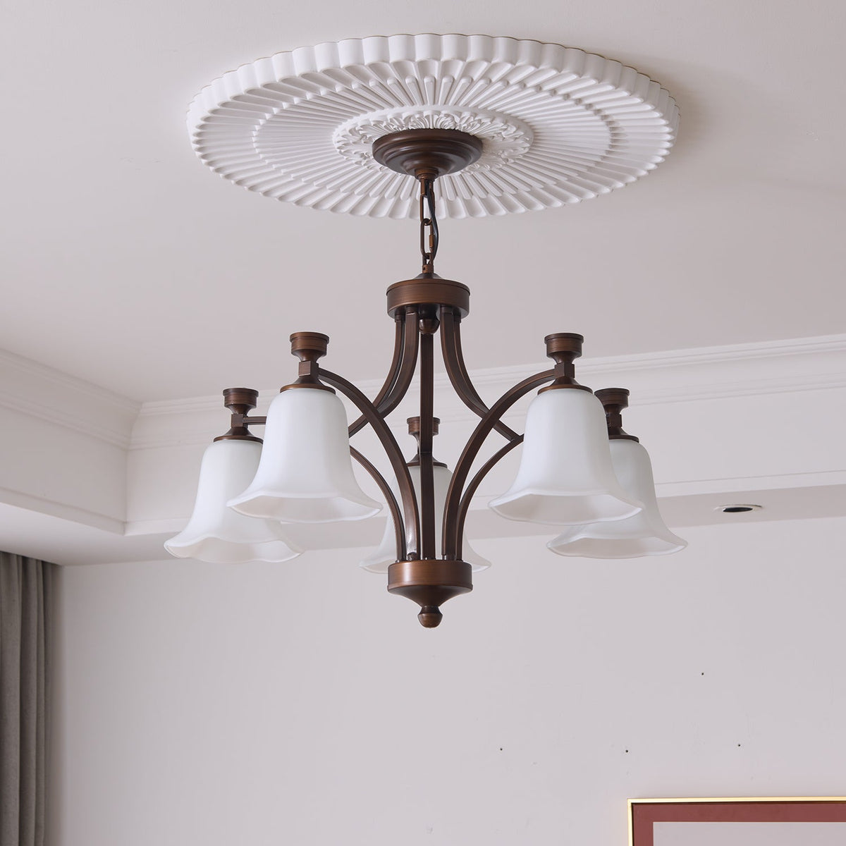 Bronze Bell Glass Chandelier
