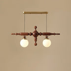 Cambridge Wooden Chandelier 2 Heads L 35’’ x H 15.7’’ / L 89cm x H 40cm / Walnut Color & Gold Chandelier