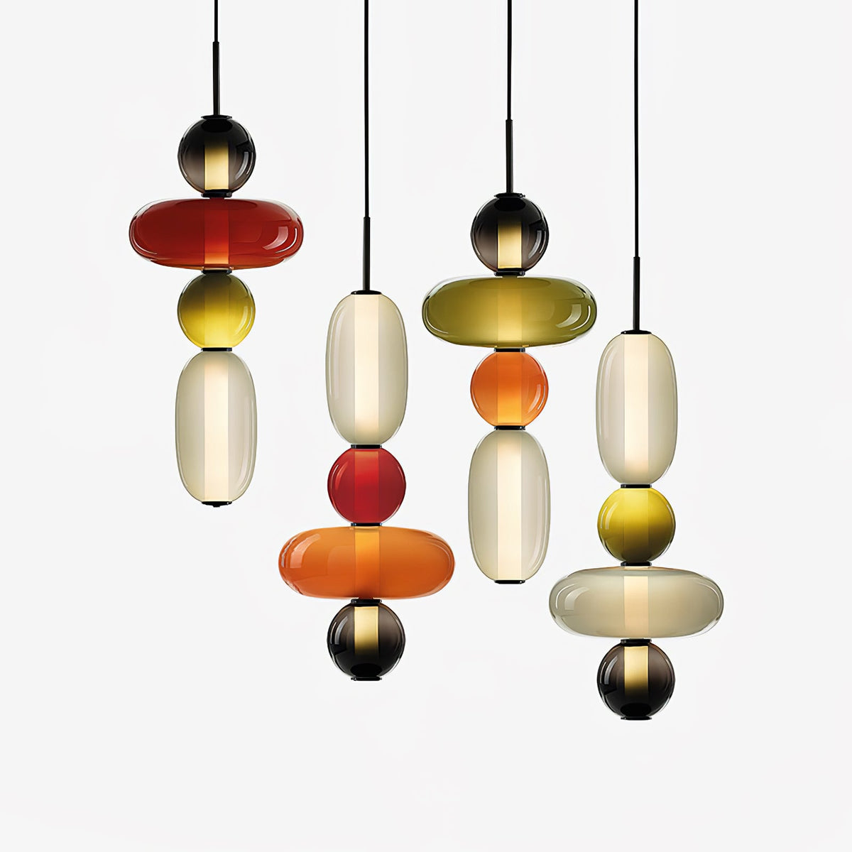 Candied Glass Combo Pendant Light Long canopy 4 heads C L 27.6″ x W 4.7″ x H 59″ / Warm Light Pendant light