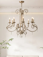 Candle Crystal Chandelier 8 Heads ∅ 35.4″ x H 29.5″ / Gold & Clear Chandelier