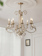 Candle Crystal Chandelier 8 Heads ∅ 35.4″ x H 29.5″ / Gold & Clear Chandelier