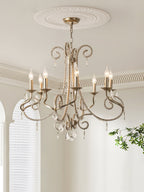 Candle Crystal Chandelier 8 Heads ∅ 35.4″ x H 29.5″ / Gold & Clear Chandelier