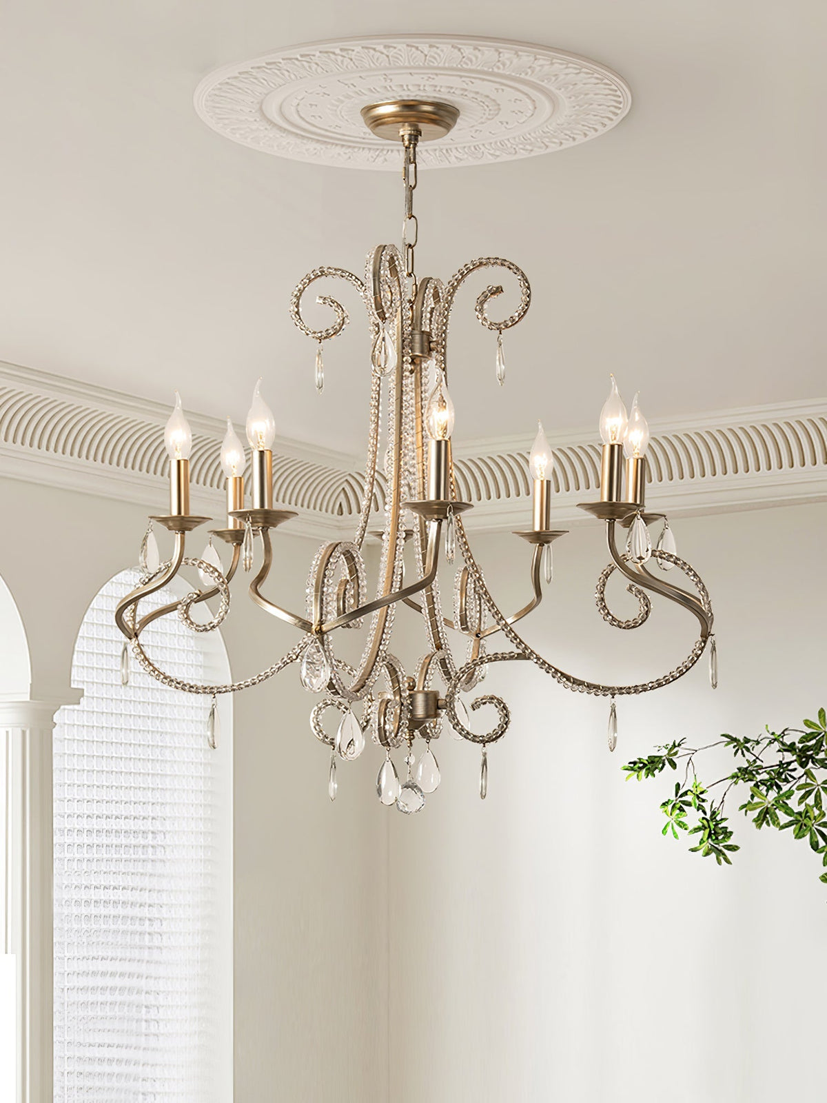 Candle Crystal Chandelier 8 Heads ∅ 35.4″ x H 29.5″ / Gold & Clear Chandelier