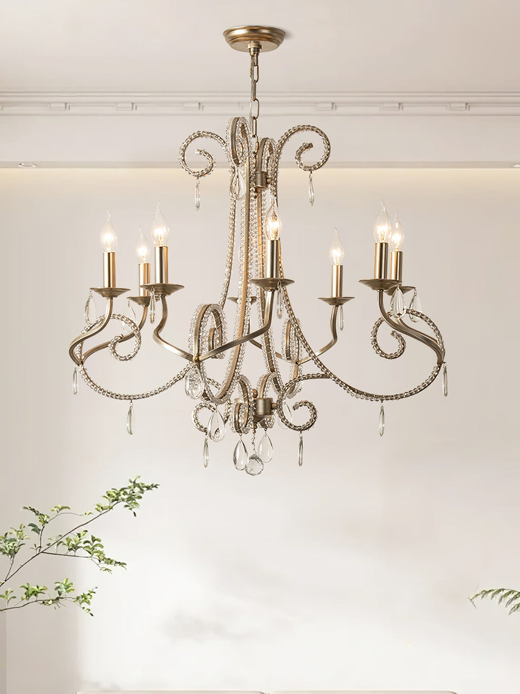 Candle Crystal Chandelier 8 Heads ∅ 35.4″ x H 29.5″ / Gold & Clear Chandelier