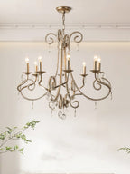 Candle Crystal Chandelier 8 Heads ∅ 35.4″ x H 29.5″ / Gold & Clear Chandelier