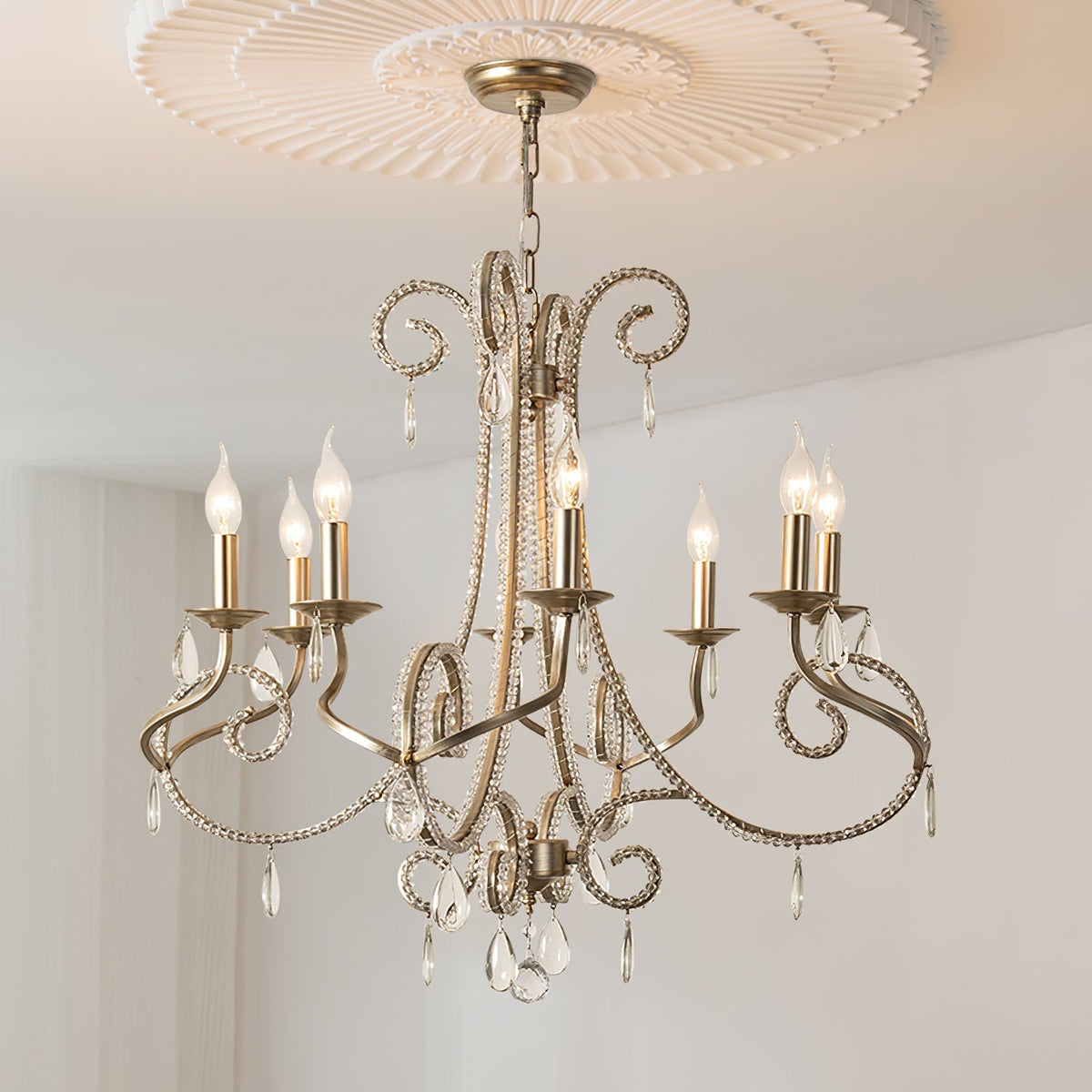 Candle Crystal Chandelier 8 Heads ∅ 35.4″ x H 29.5″ / Gold & Clear Chandelier