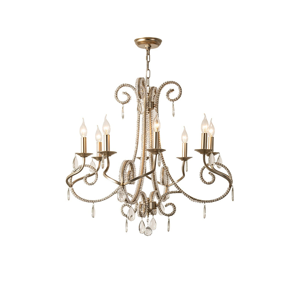 Candle Crystal Chandelier 8 Heads ∅ 35.4″ x H 29.5″ / Gold & Clear Chandelier