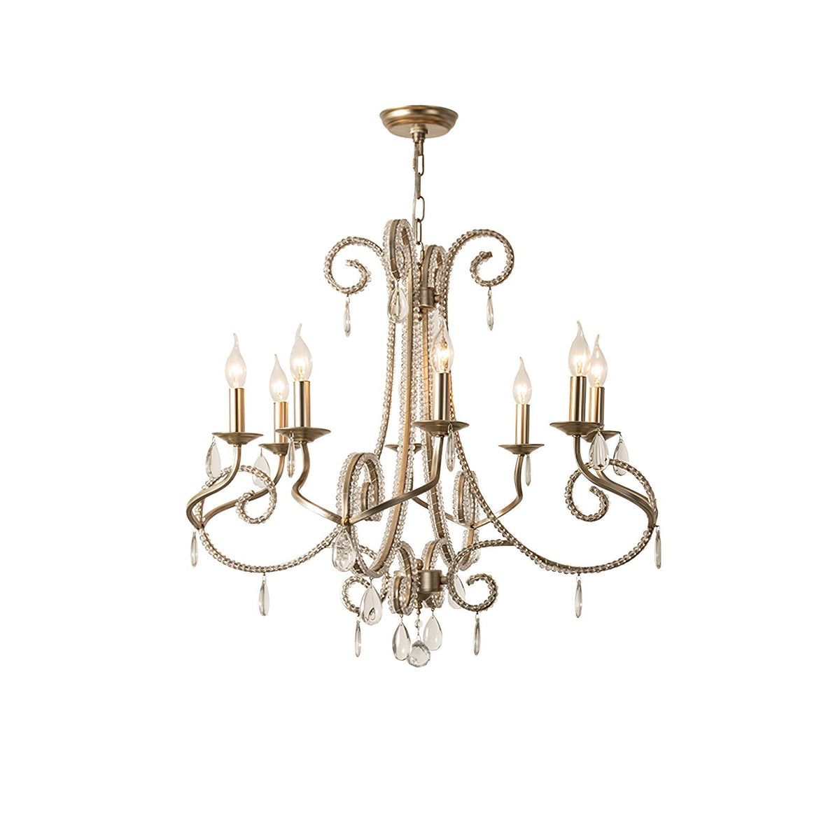 Candle Crystal Chandelier 8 Heads ∅ 35.4″ x H 29.5″ / Gold & Clear Chandelier