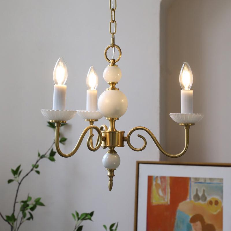 Carlita Chandelier 3 heads Dia 40cm x H 38cm / ? 15.7″ x H 14.9″ / Brass & White Chandelier