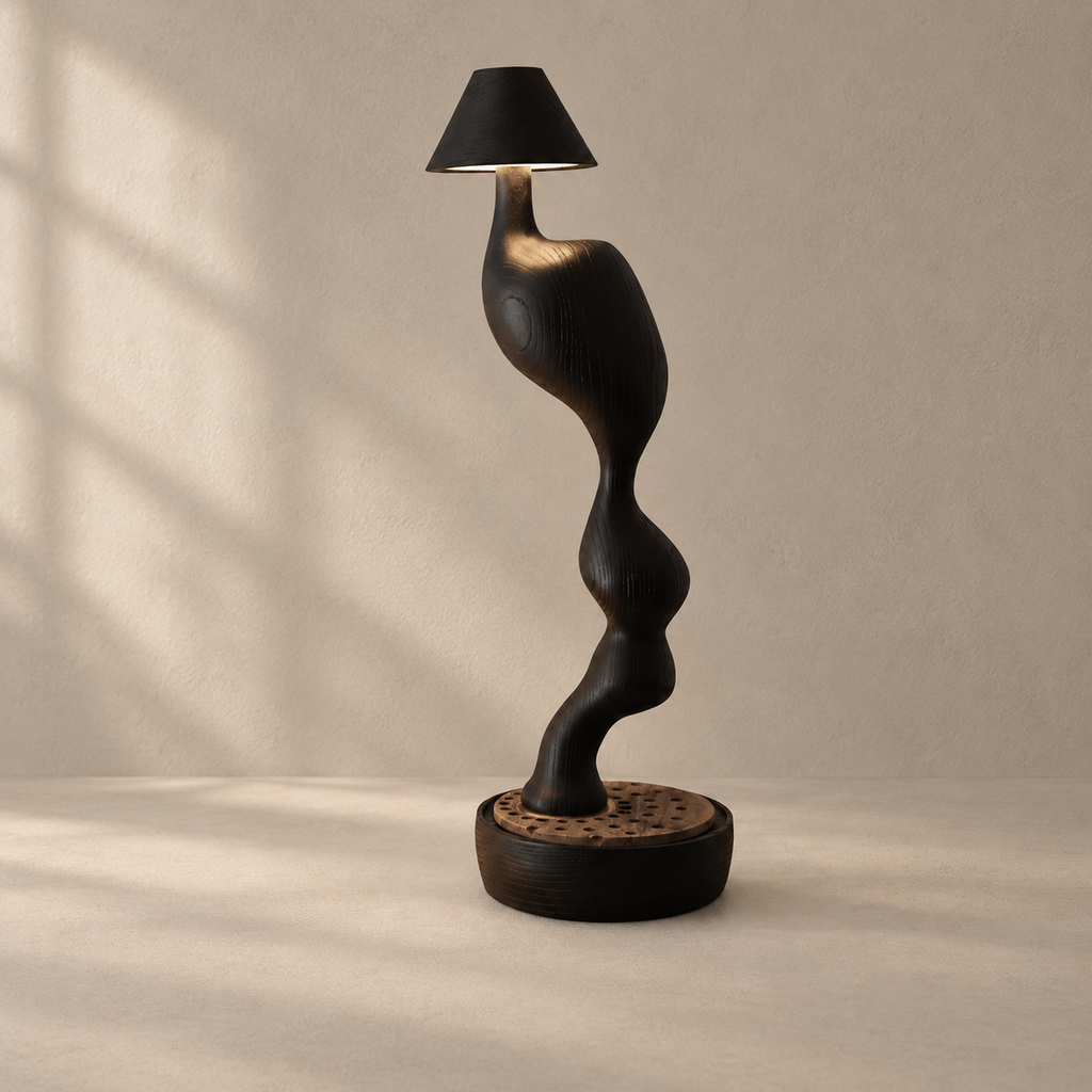 Carved Wood Cordless Table Lamp