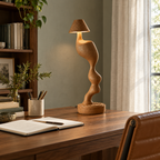 Carved Wood Cordless Table Lamp