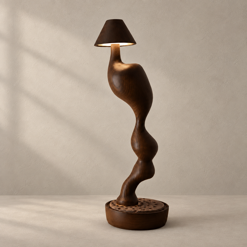 Carved Wood Cordless Table Lamp