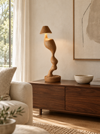 Carved Wood Cordless Table Lamp