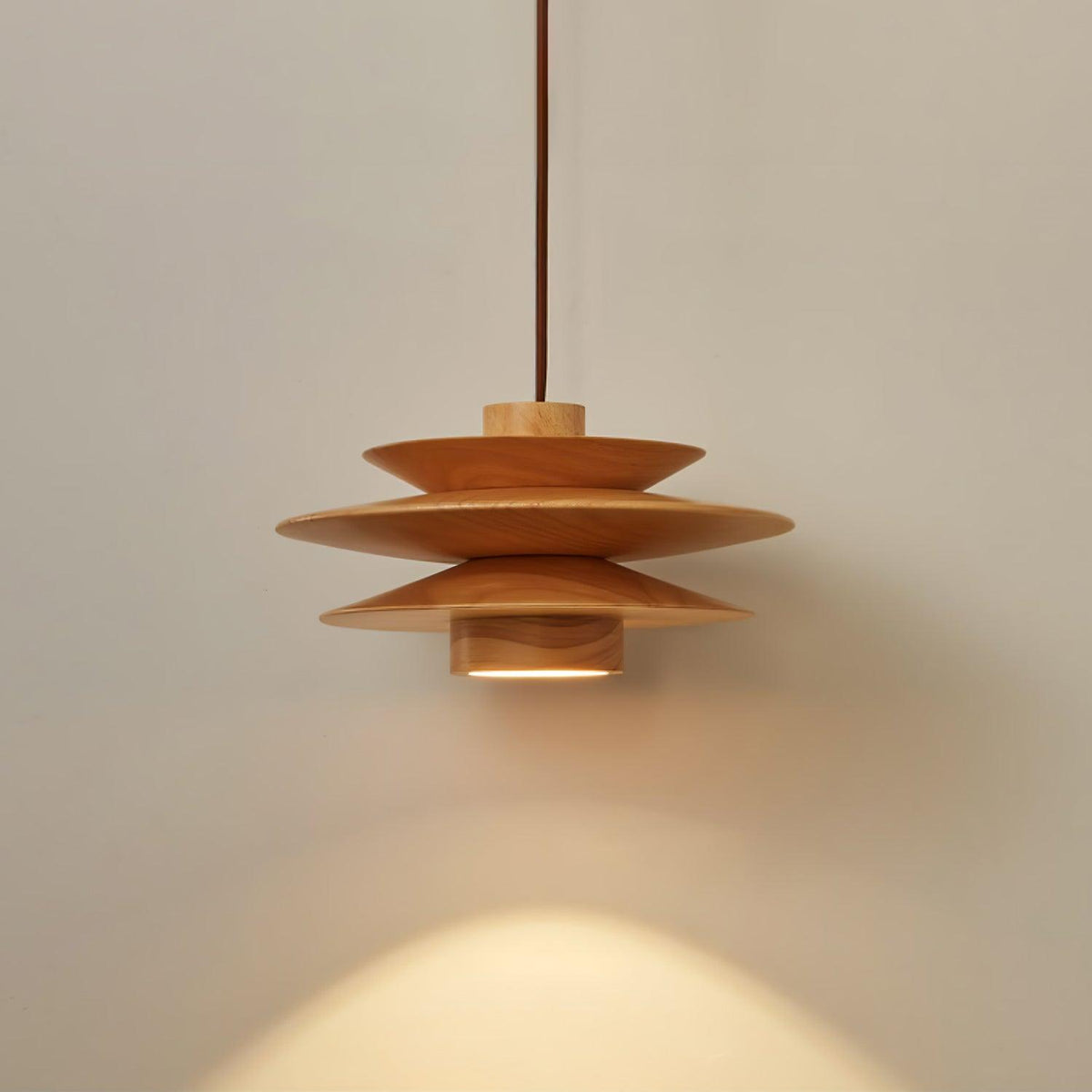 Cascade Wooden Disc Pendant Lamp ∅ 11.8″ x H 5.9″ / Dia 30cm x H 15cm / Nature wood / Warm Light Pendant light