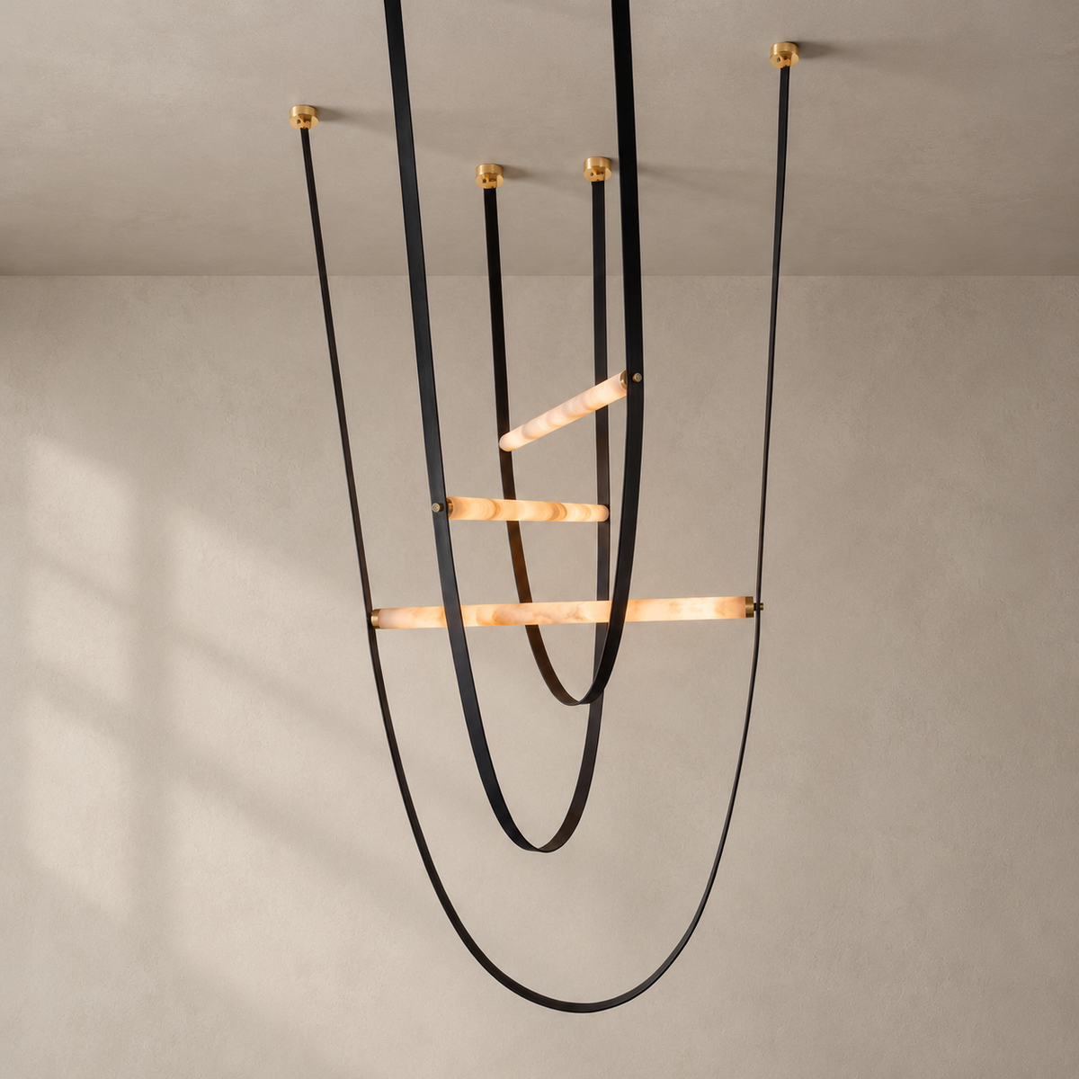 Cavelle Alabaster Leather Strap Pendant Light