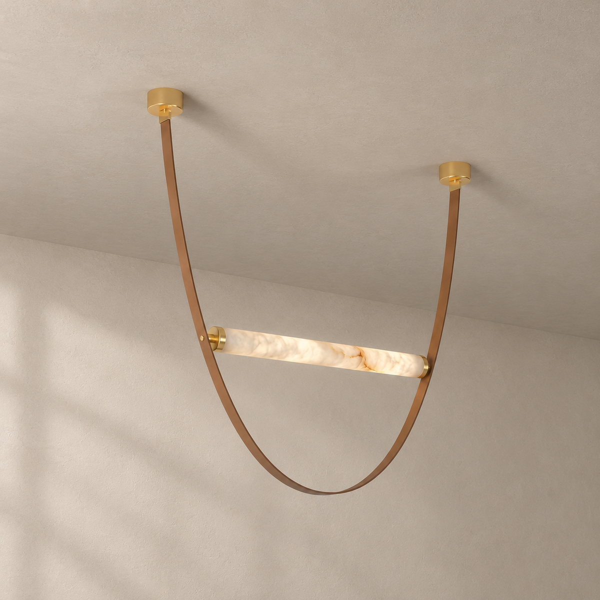 Cavelle Alabaster Leather Strap Pendant Light