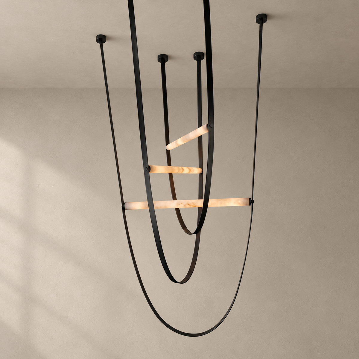 Cavelle Alabaster Leather Strap Pendant Light