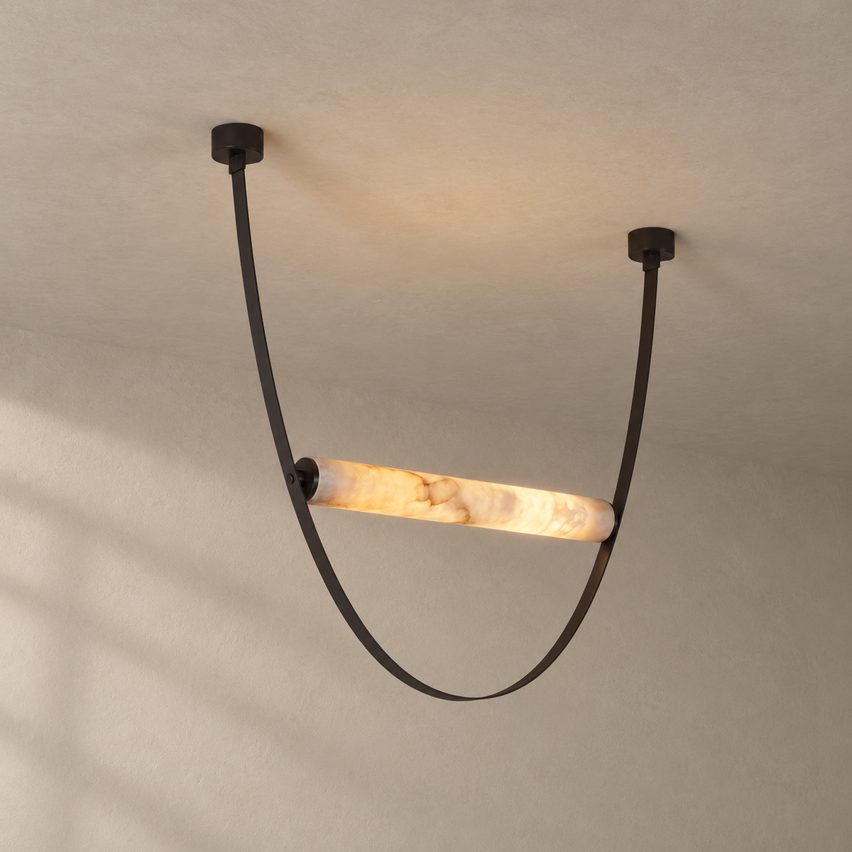 Cavelle Alabaster Leather Strap Pendant Light