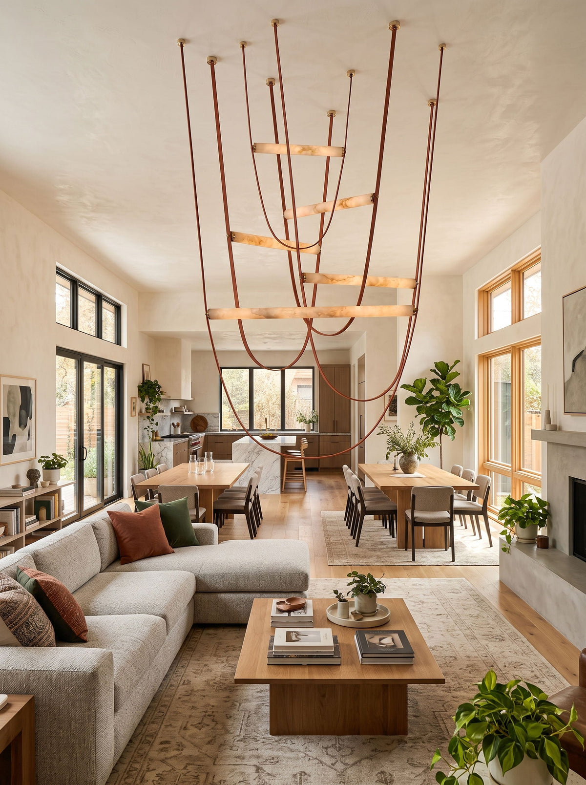 Cavelle Alabaster Leather Strap Pendant Light