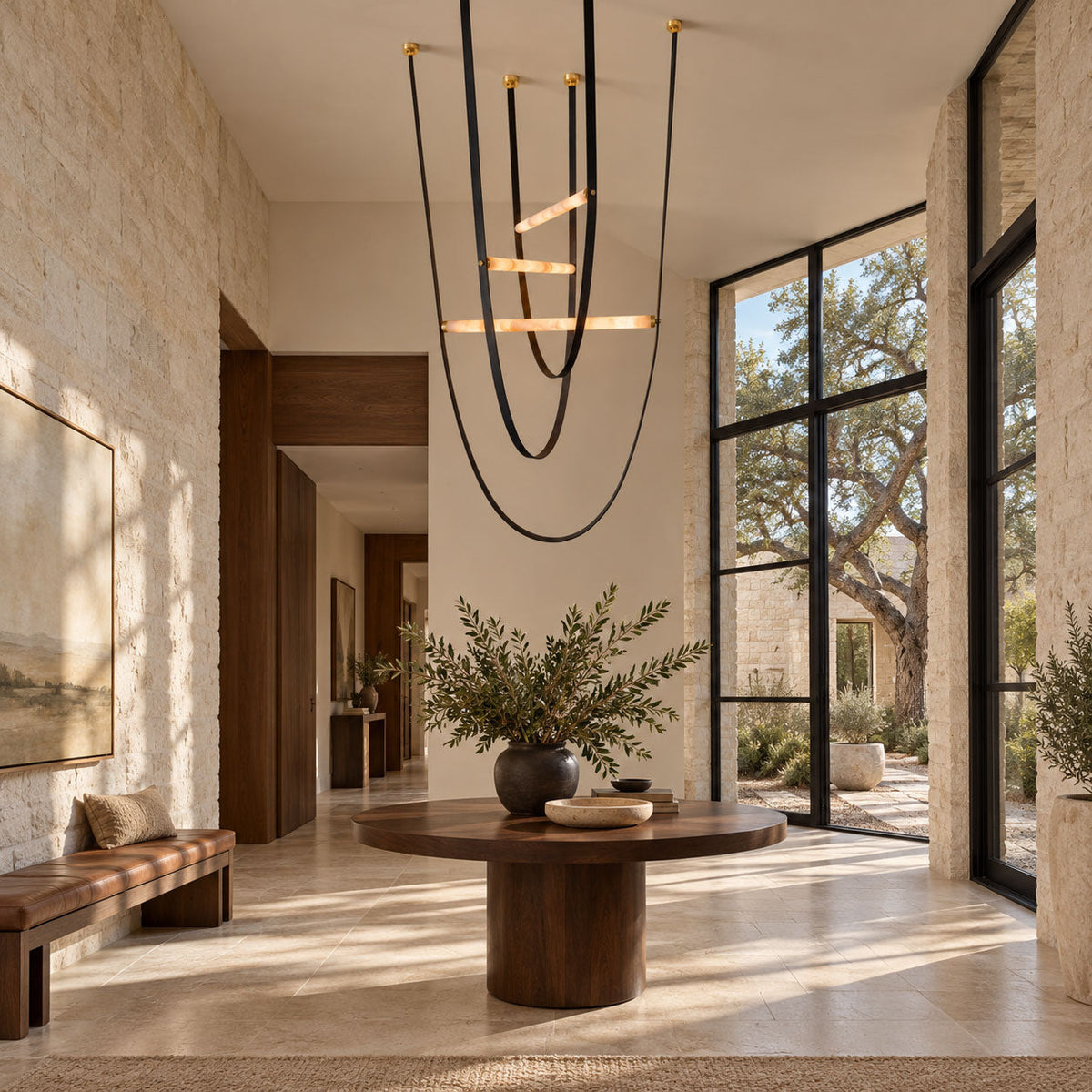 Cavelle Alabaster Leather Strap Pendant Light