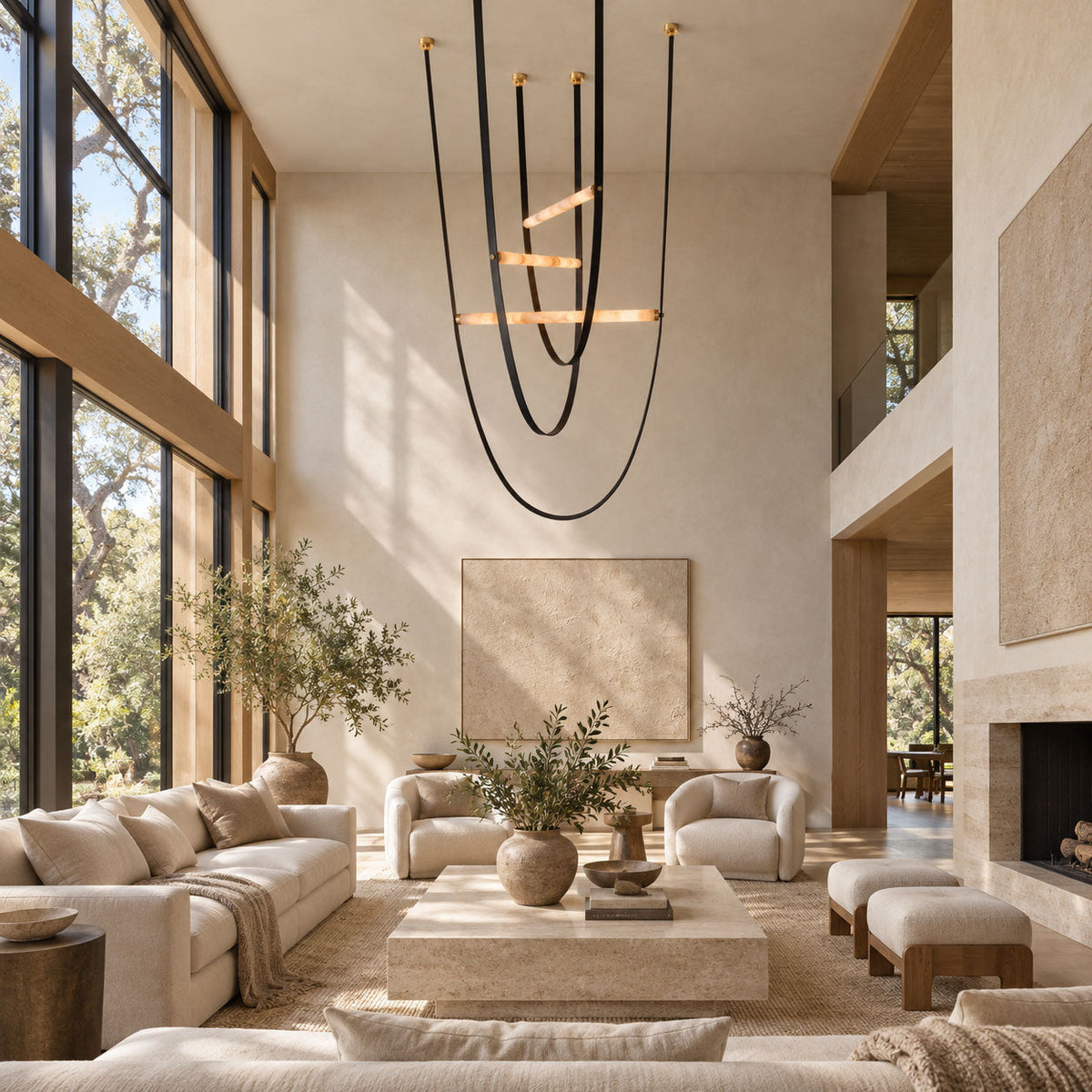 Cavelle Alabaster Leather Strap Pendant Light