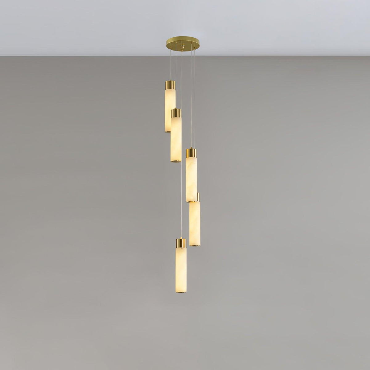 Celestial Alabaster Cascade Chandelier 5 Heads Round canopy ? 7.9″ x H 78.7″ / Dia 20cm x H 200cm / Brass & White