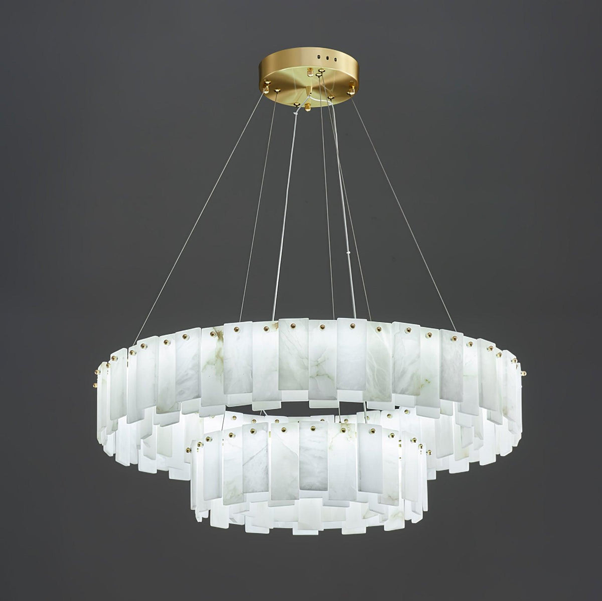 Celestial Alabaster Round Chandelier 2 layers ? 31.5″+17.7 x H 11″ / Dia 80cm + 45cm x H 28cm / Brass & White / Warm
