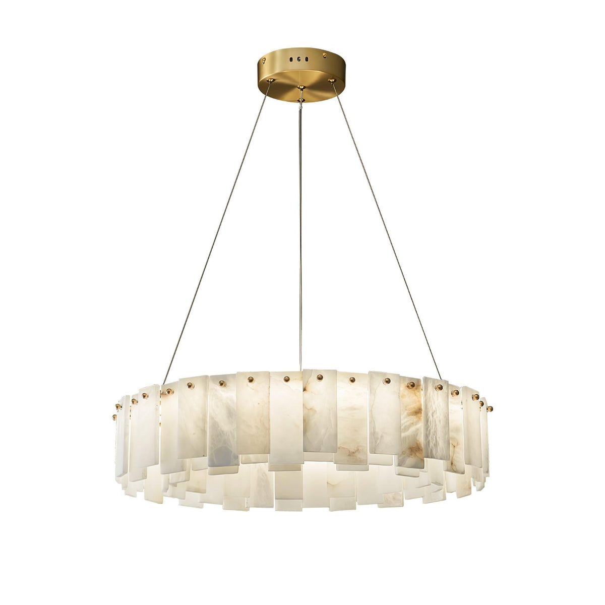 Celestial Alabaster Round Chandelier 1 layer ? 23.6″ x H 5.5″ / Dia 60cm x H 14cm / Brass & White / Warm Light