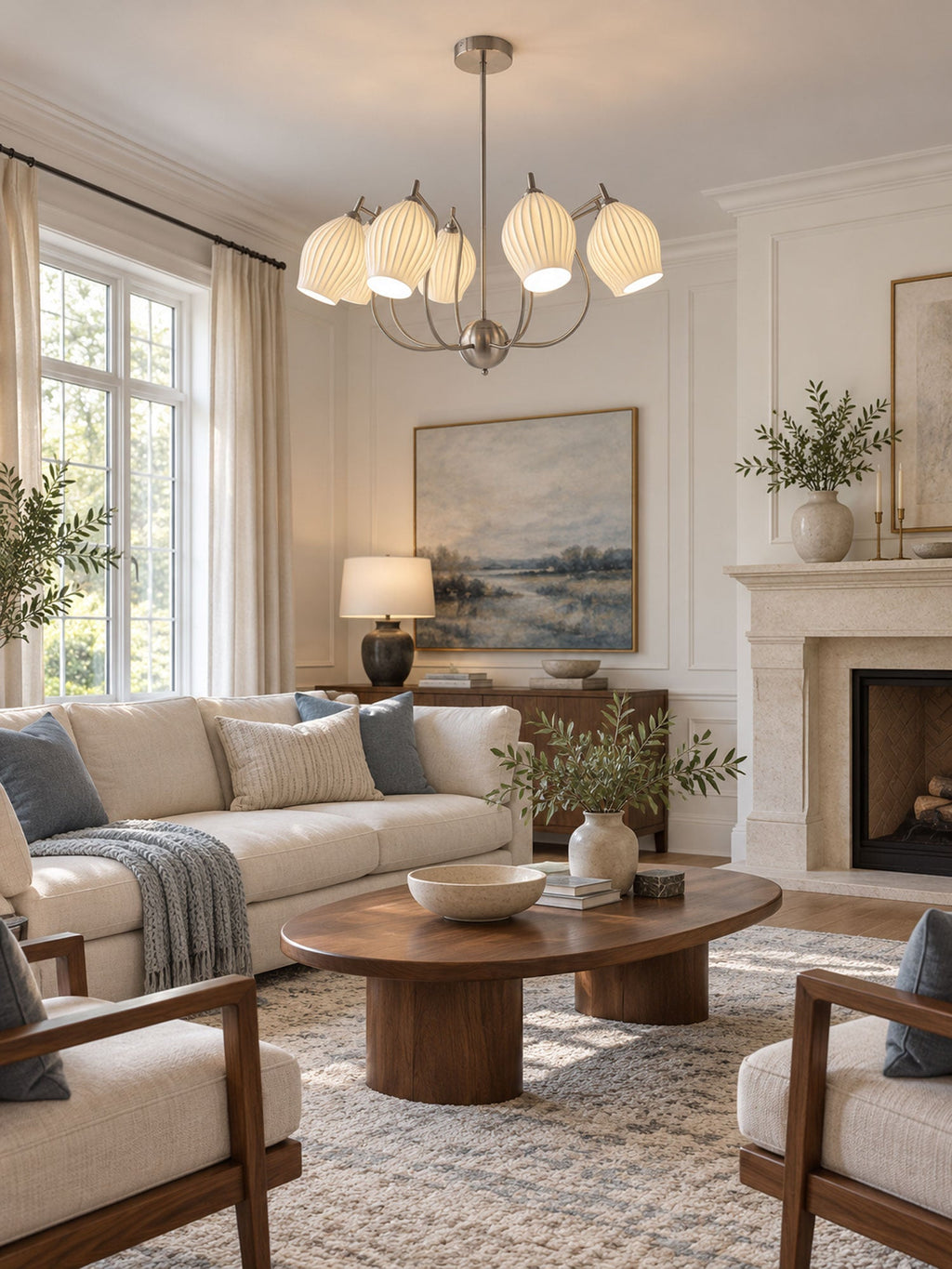 Ceramic Ribbed Chandelier