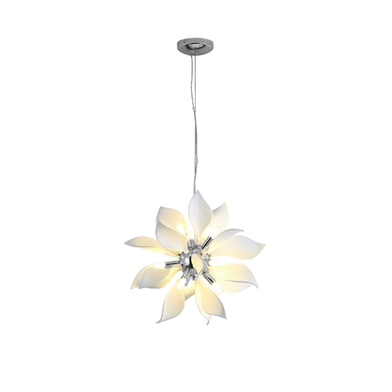 Ceramic Petals Blooming Chandelier 9 Heads ∅ 7.9″ x H 9.8″ / Chrome & White Chandelier