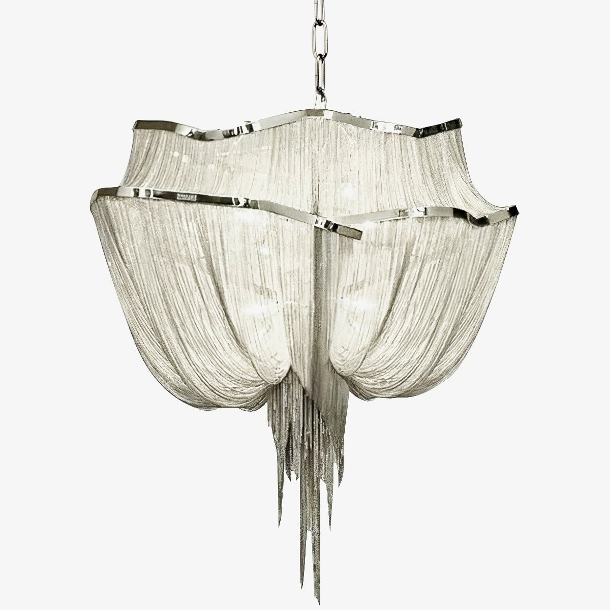 Chains Shimmering Chandelier Long L 35.4″ x W 27.6″ x H 27.6″ / L 90cm x W 70cm x H 70cm / Silver Chandelier