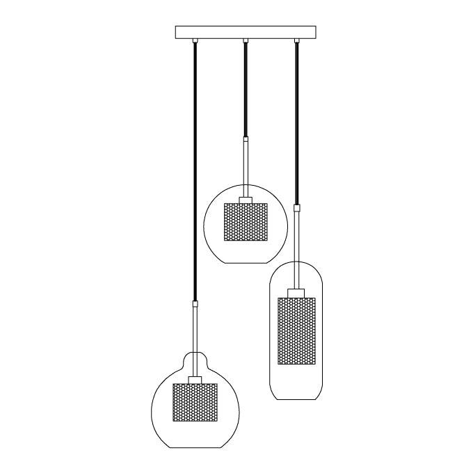 Combined Chiswick Glass Pendant Light 3 Heads ∅ 15.7″ x H 59.1″ / Dia 40cm x H 150cm / Silver / Clear Pendant light