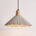 Concrete Pleated Pendant Lamp ? 10.2″ x H 6.3″ / Dia 26cm x H 16cm / Nature wood color & Grey concrete Pendant light