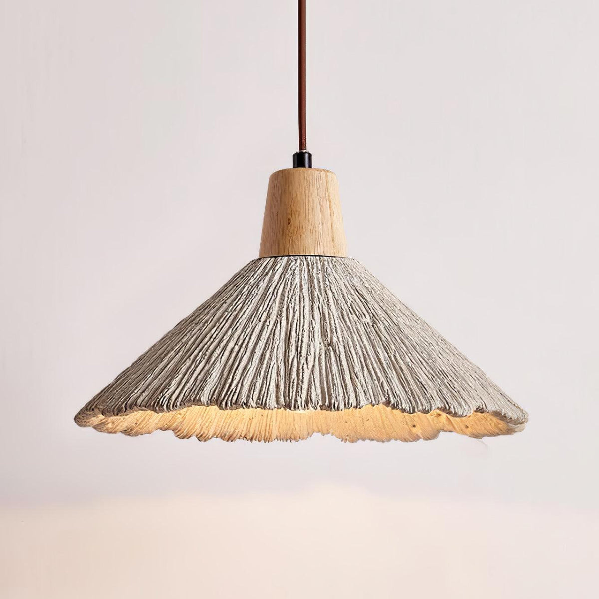 Concrete Pleated Pendant Lamp ? 10.2″ x H 6.3″ / Dia 26cm x H 16cm / Nature wood color & Grey concrete Pendant light
