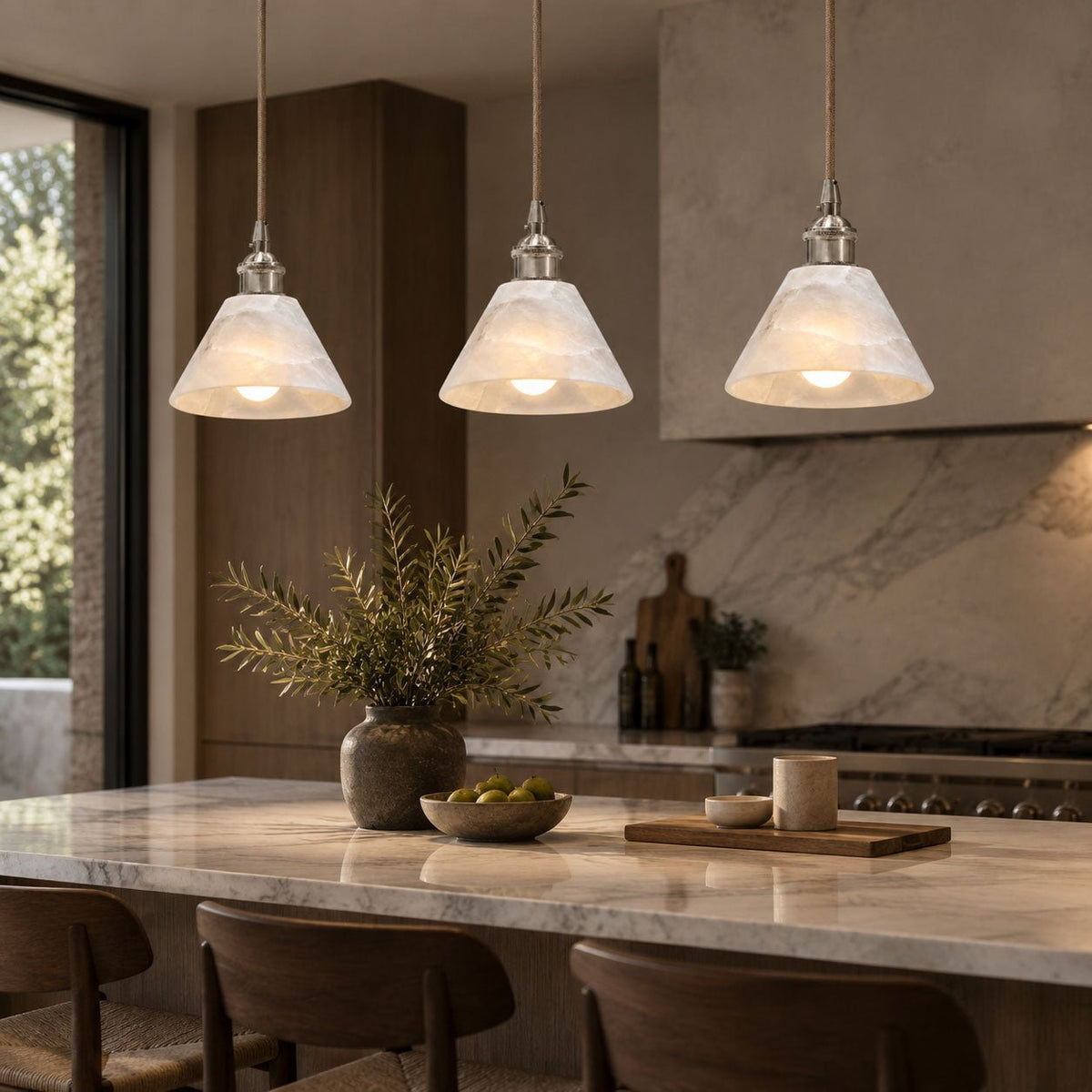Conical Alabaster Brass Pendant Lamp