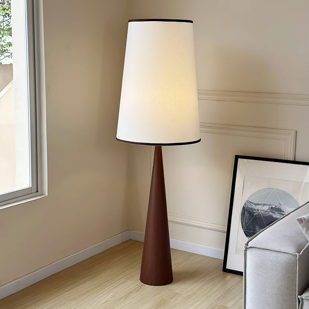 Faux Wood Conical Floor Lamp ∅ 18.9″ x H 59″ / Dia 48cm x H 150cm / Hydrographic Walnut Wood Grain Finish & White / US