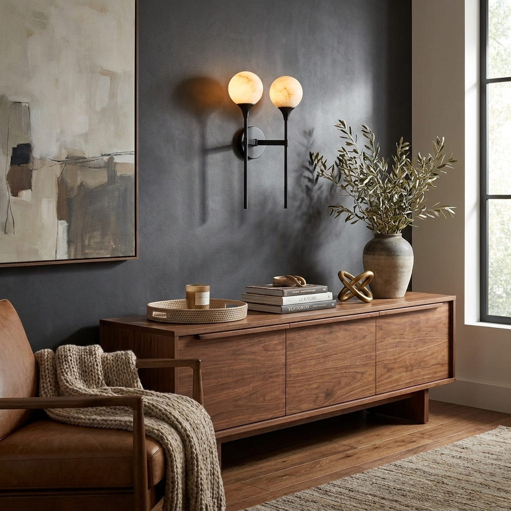 Corviane Alabaster Globe Double Wall Sconce