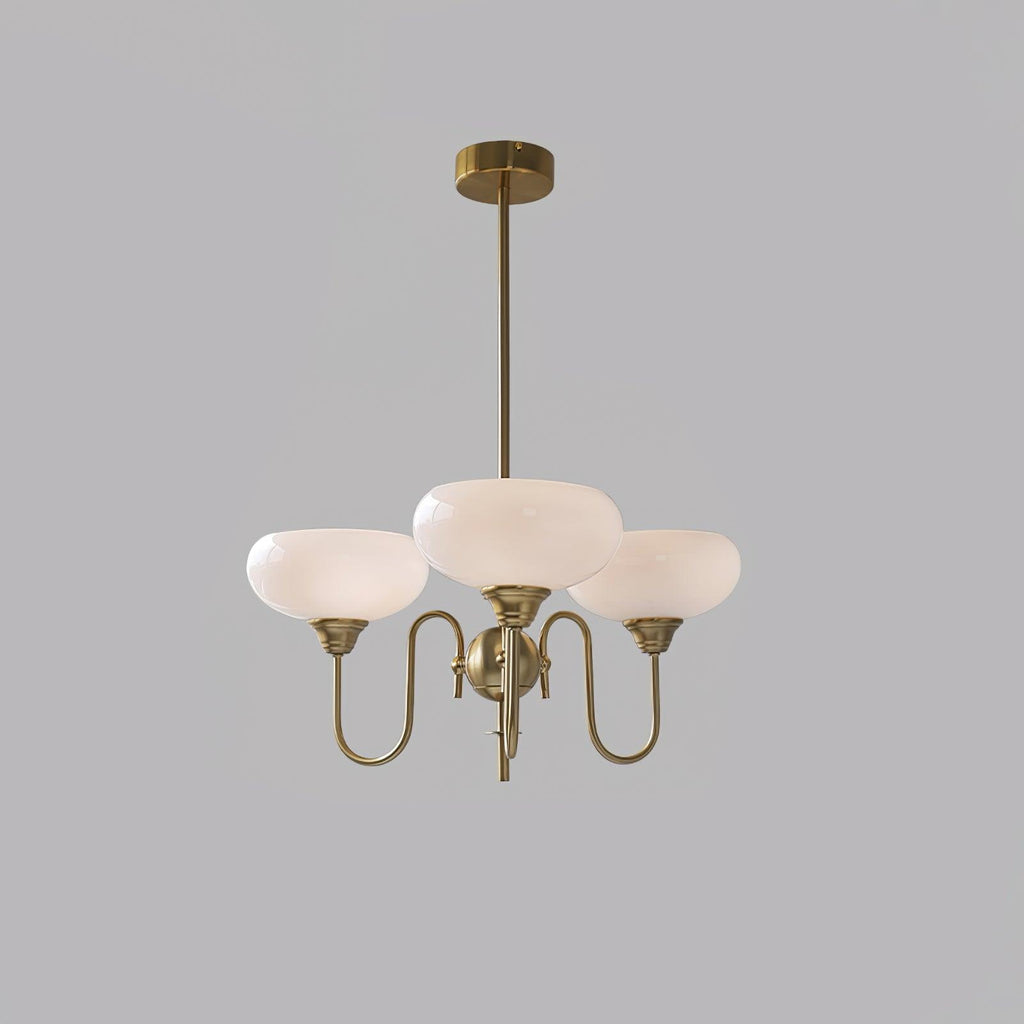 Creamy Persimmon Chandelier 3 Lamps ? 26.8″ x H 18.1″ / Dia 68cm x H 46cm / Gold & Milk white Chandelier