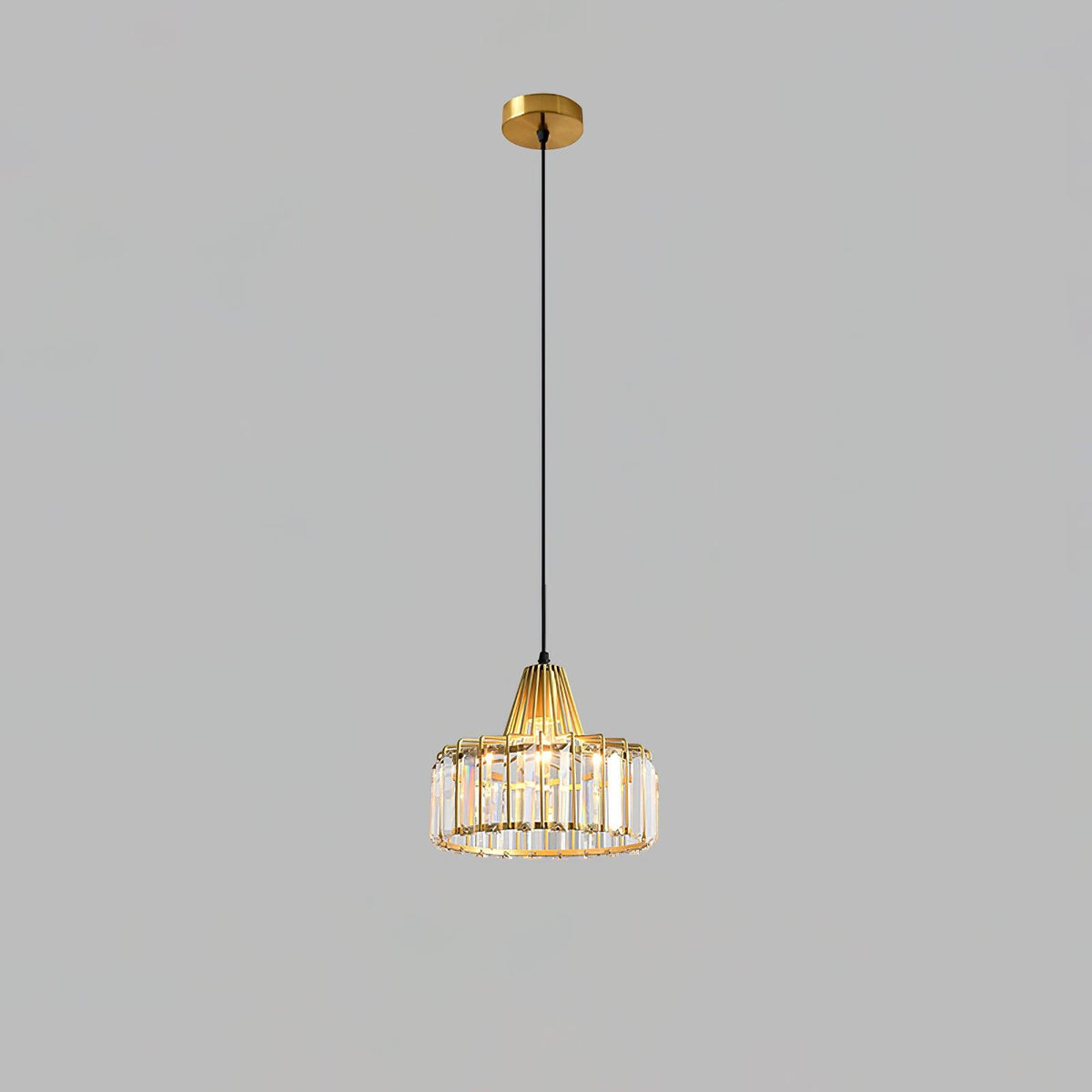 Crystal Drum Pendant Lamp ? 9.8″ x H 9″ / Dia 25cm x H 23cm / Gold & Clear Pendant light