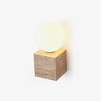 Cube Stone Wall Lamp L 3.9″ x W 3.9″ x H 7.9″ / Yellow Travertine & White Table lamp