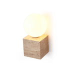 Cube Stone Wall Lamp L 3.9″ x W 3.9″ x H 7.9″ / Yellow Travertine & White Table lamp