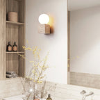 Cube Stone Wall Lamp L 3.9″ x W 3.9″ x H 7.9″ / Yellow Travertine & White Table lamp
