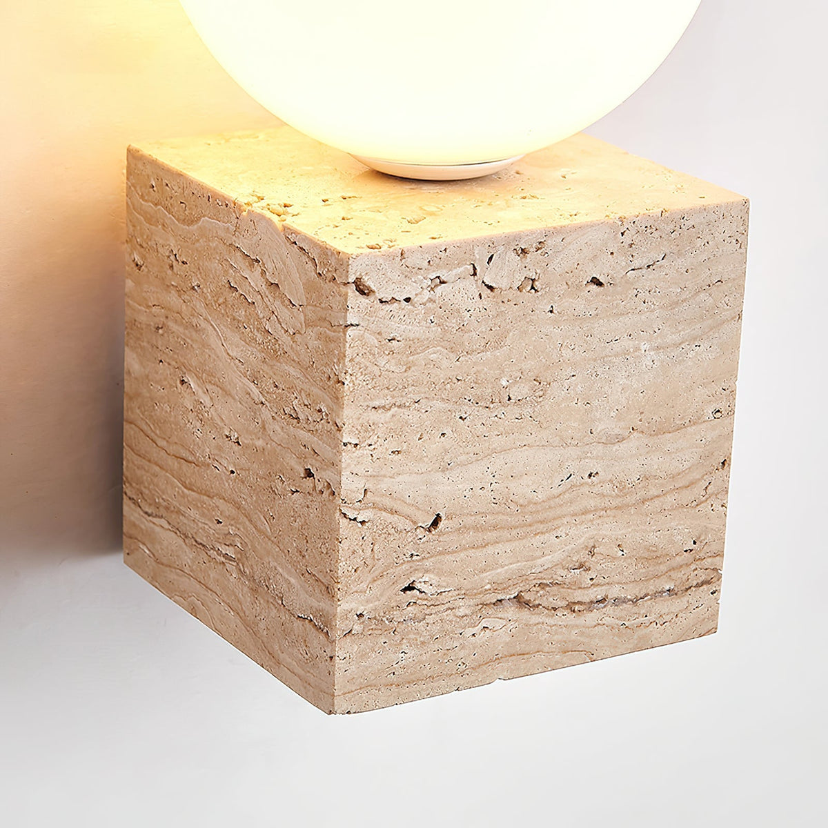 Cube Stone Wall Lamp L 3.9″ x W 3.9″ x H 7.9″ / Yellow Travertine & White Table lamp