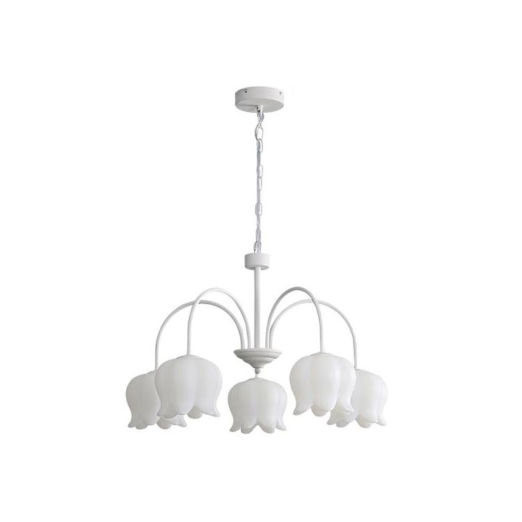 Curved Arm Bell Chandelier 5 heads ∅ 24.8″ x H 15.7″ / Dia 63cm x H 40cm / White Chandelier