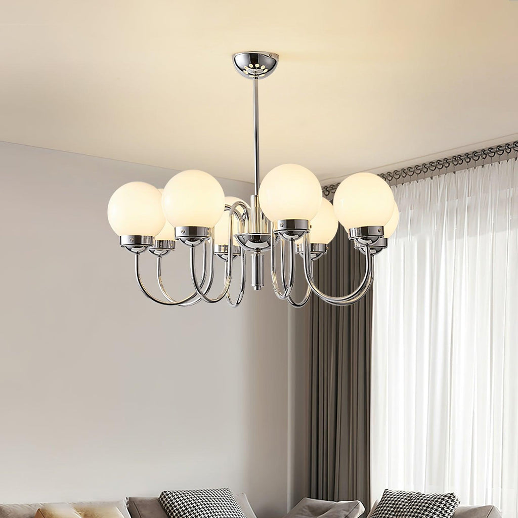 Curved Arm Chrome Globe Chandelier