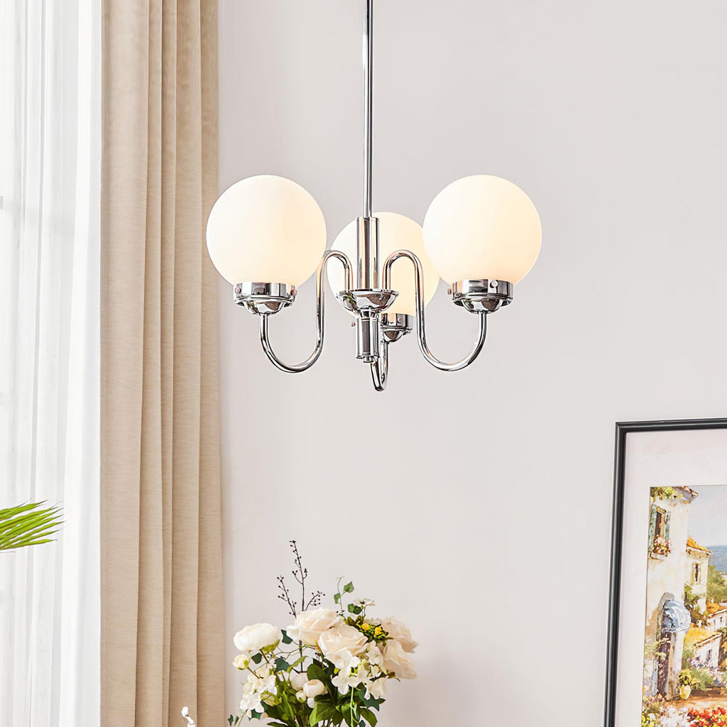 Curved Arm Chrome Globe Chandelier