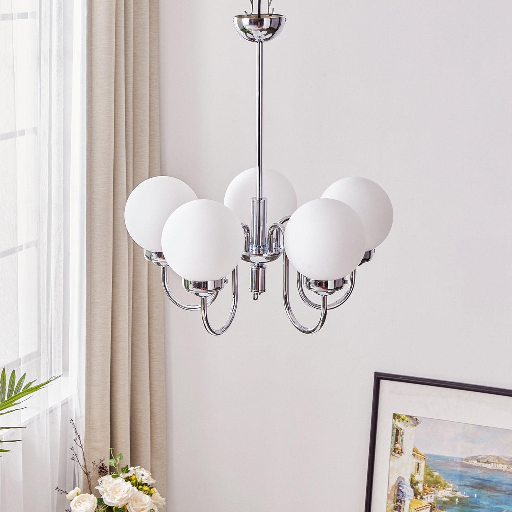 Curved Arm Chrome Globe Chandelier