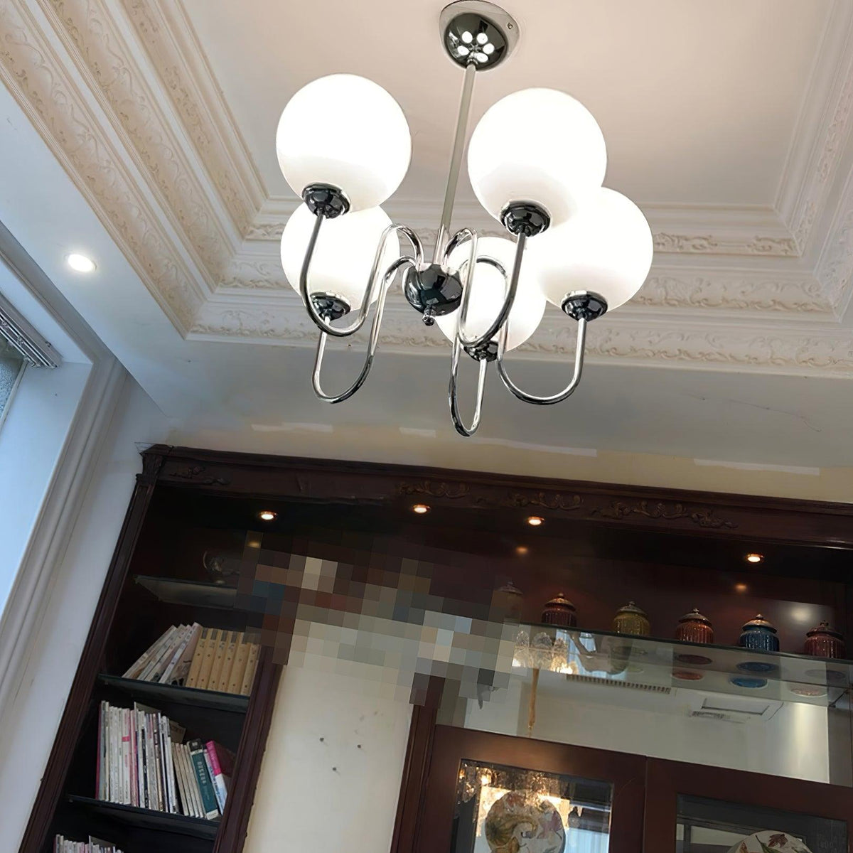 Curved Arm Chrome Globe Chandelier