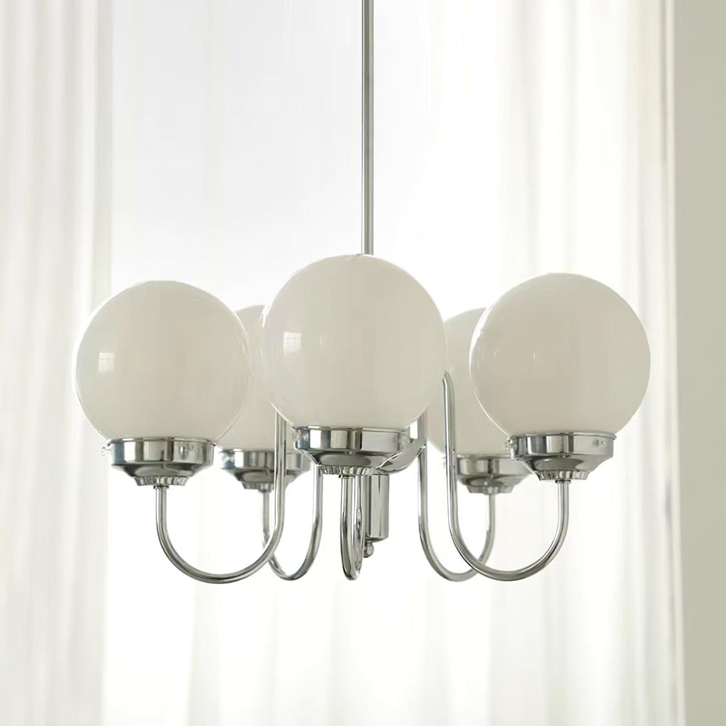 Curved Arm Chrome Globe Chandelier