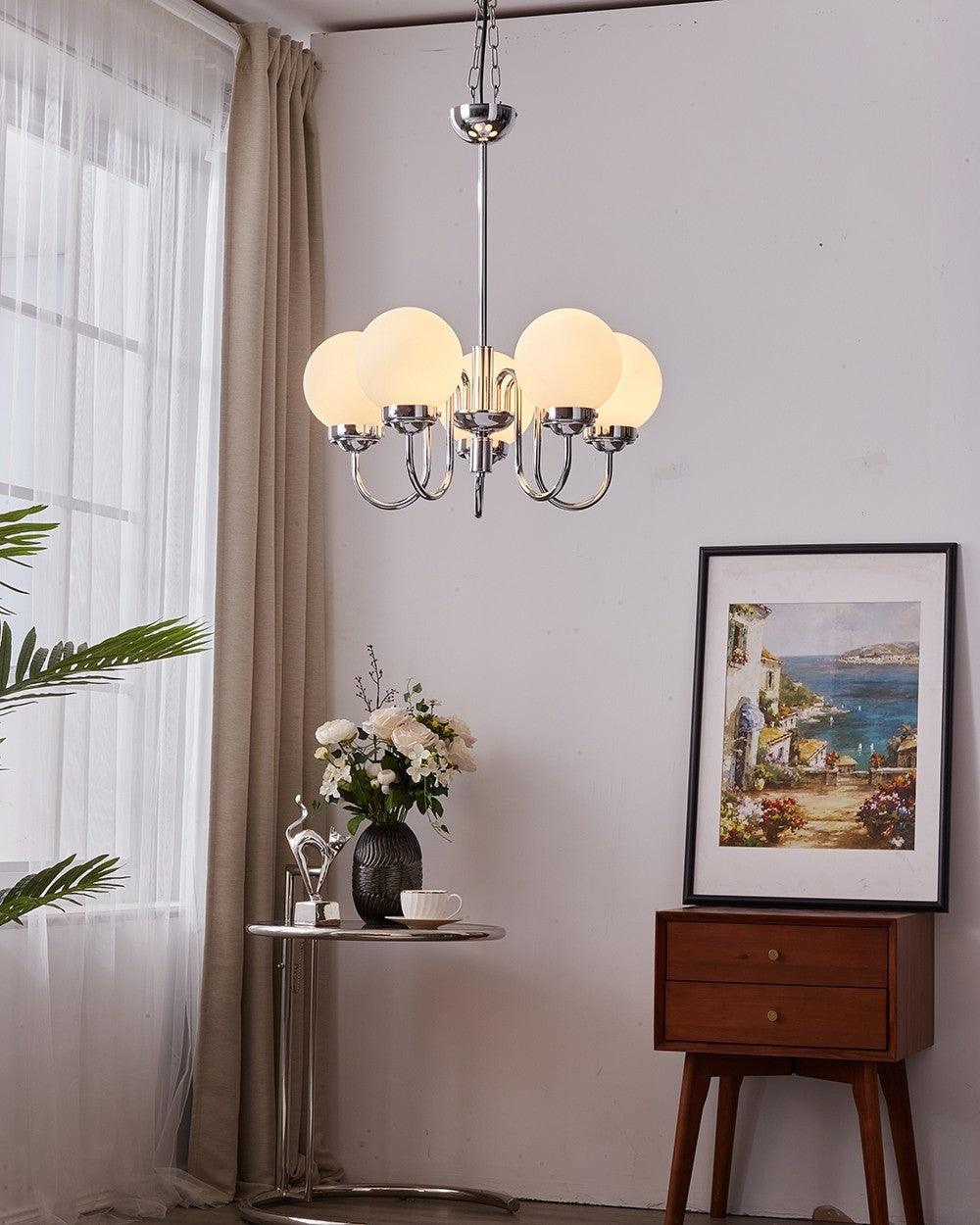 Curved Arm Chrome Globe Chandelier